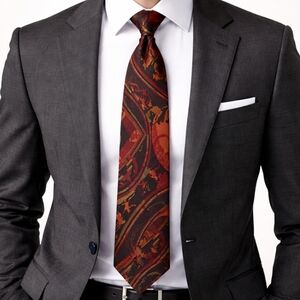 Gianfranco Ferré 100% Silk Red Black Abstract Baroque Print Luxury Neck Tie